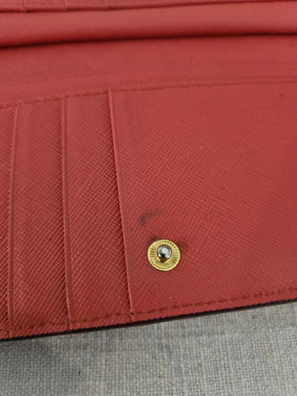 MCM Coral Red Embossed Leather Long Wallet with Gold Plate - Picture 9 of 16